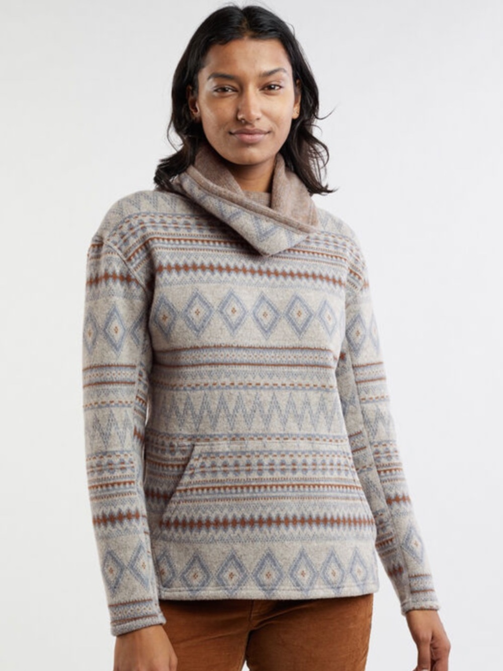 Smartwool Women's Cowl Neck Fair Isle Gambit Fleece Pullover Sweater Medium
